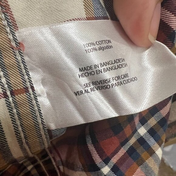 Orvis Casual Buttoned Down Shirt Cream Red Blue Plaid Size L - Picture 4 of 5